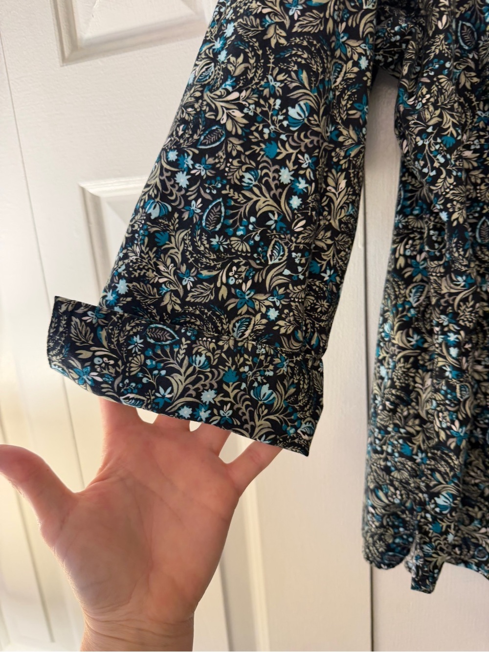 croft & barrow Black shirt with Teal Floral Print - Picture 3 of 6